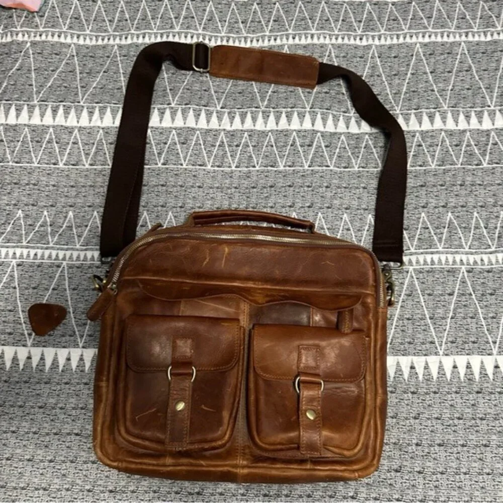 Men’s Brown Leather Briefcase Laptop Messenger Bag Vintage Work Business Satchel